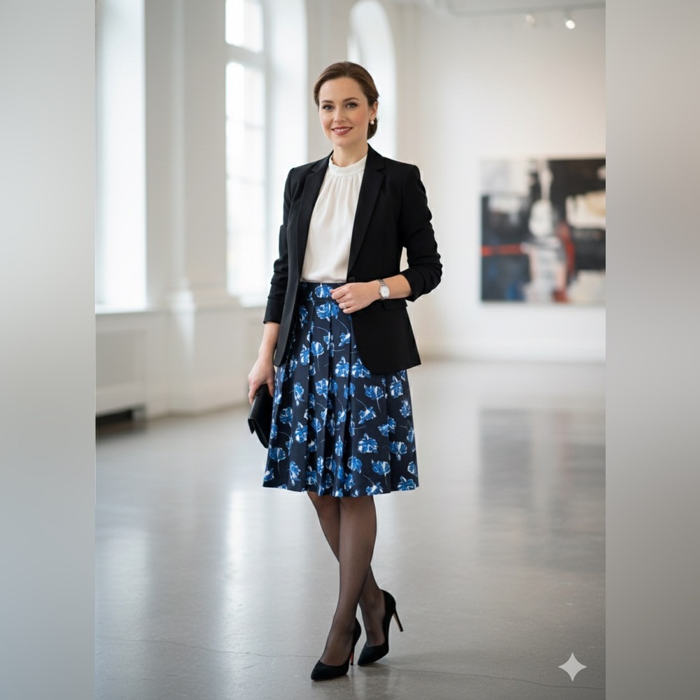 Simply Styled Black and Blue A-Line Skirt